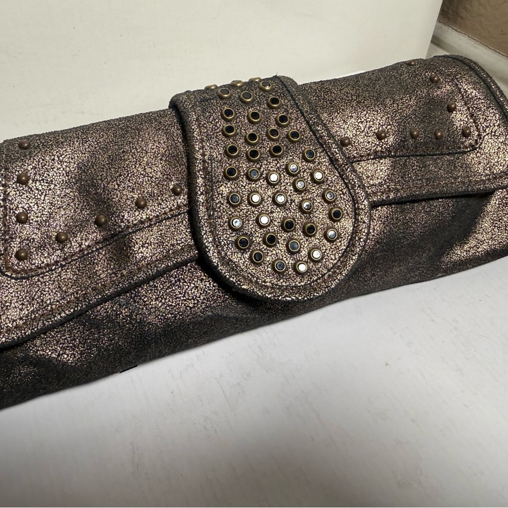 Elegant Metallic Clutch with Studded Detail